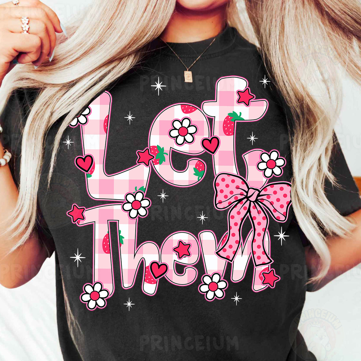 a woman wearing a black shirt that says let them know