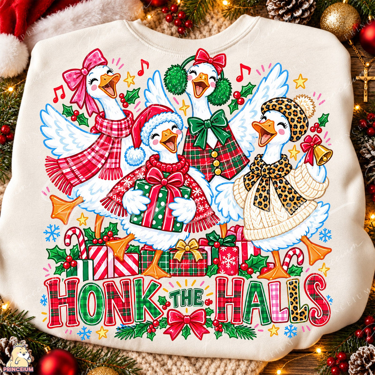 Honk the Halls Christmas Geese Front and Back