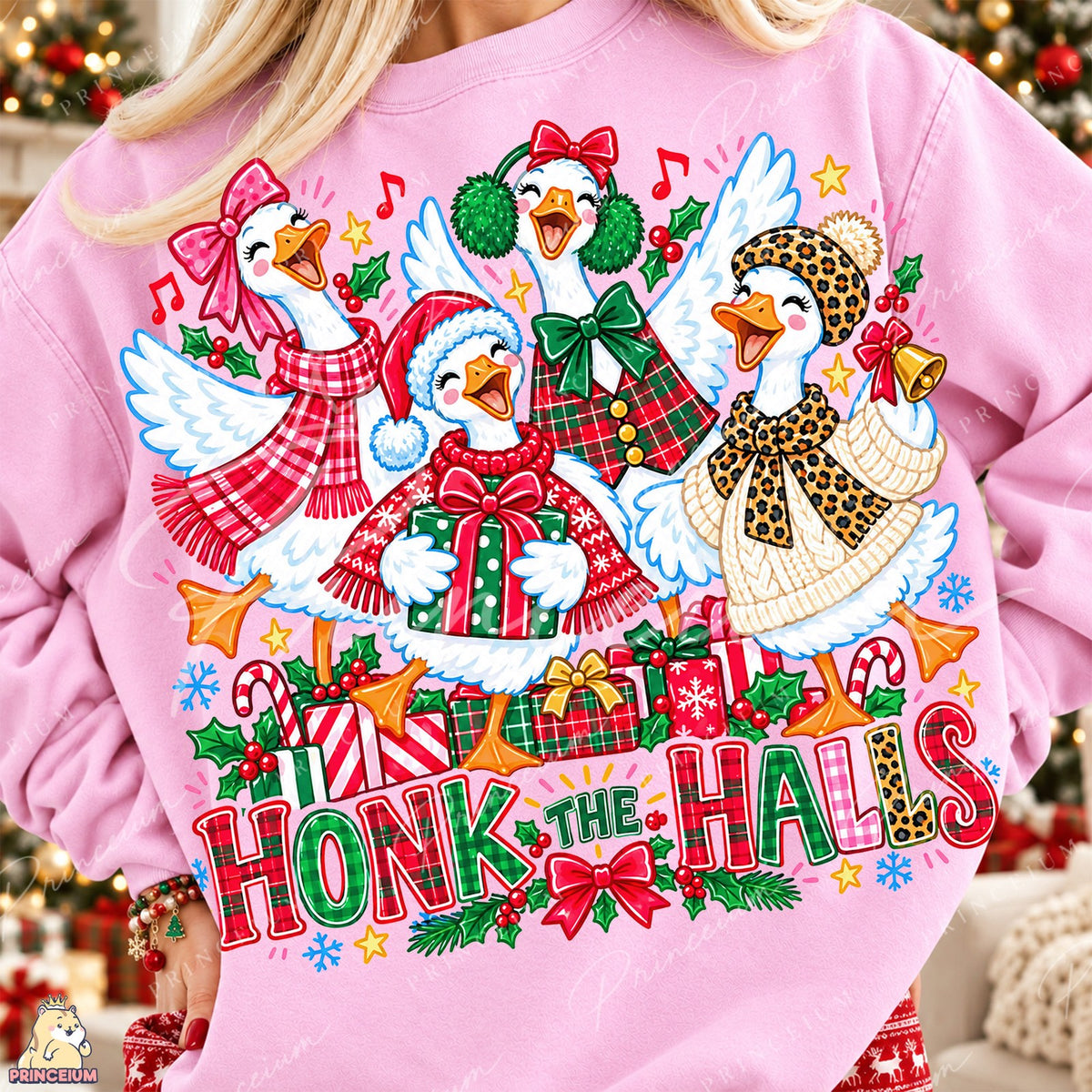 Honk the Halls Christmas Geese Front and Back