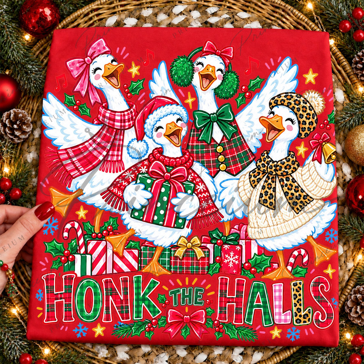 Honk the Halls Christmas Geese Front and Back