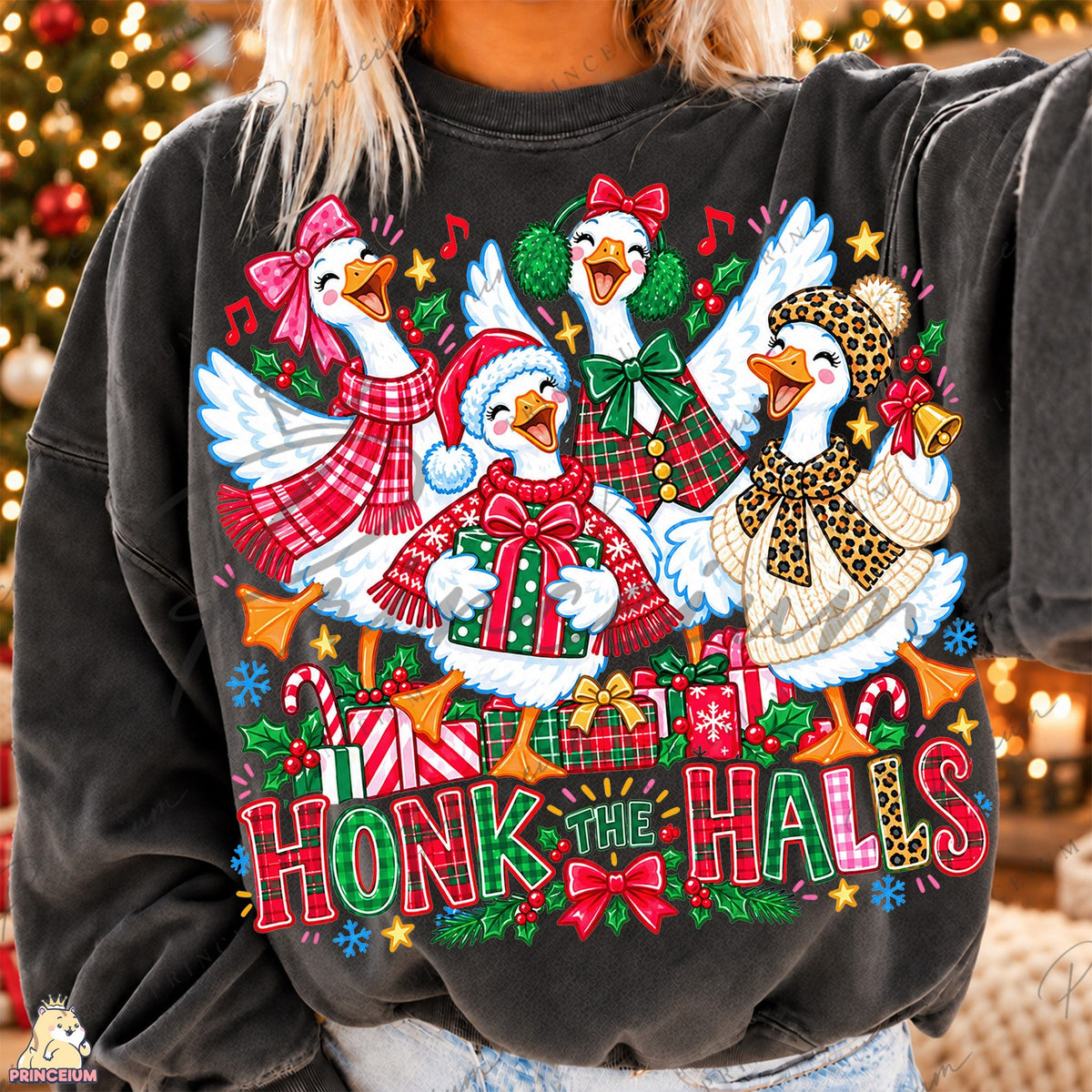 Honk the Halls Christmas Geese Front and Back