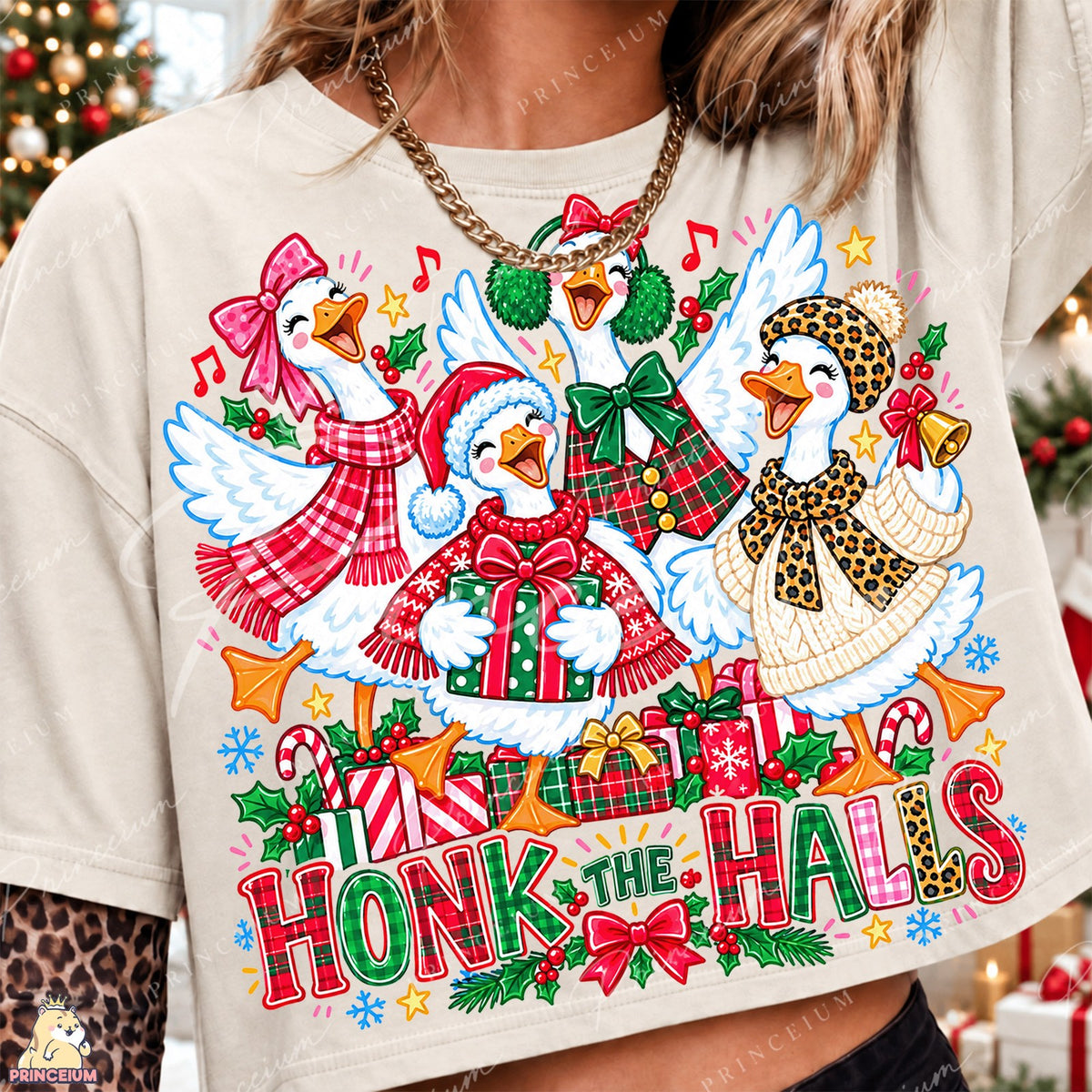 Honk the Halls Christmas Geese Front and Back