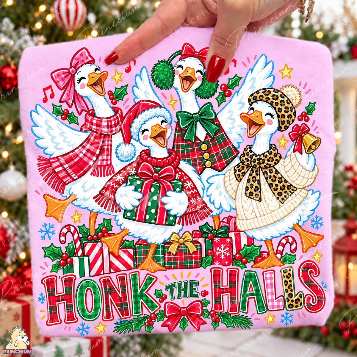 Honk the Halls Christmas Geese Front and Back