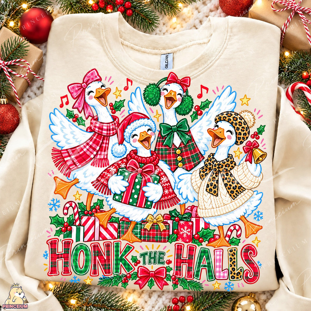 Honk the Halls Christmas Geese Front and Back
