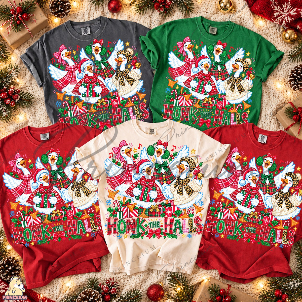 Honk the Halls Christmas Geese Front and Back