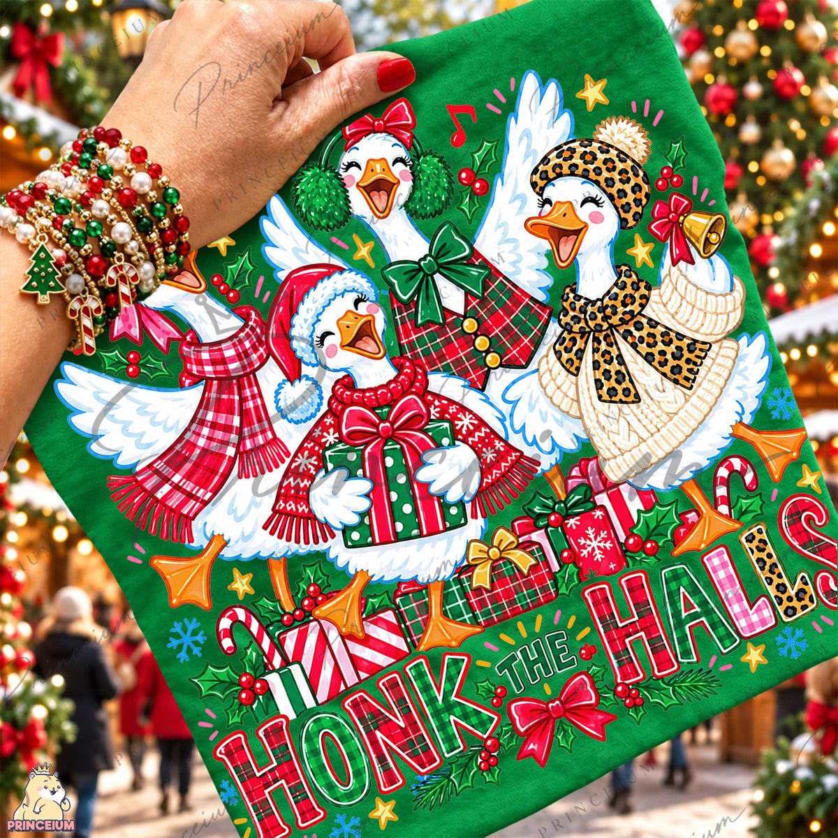 Honk the Halls Christmas Geese Front and Back