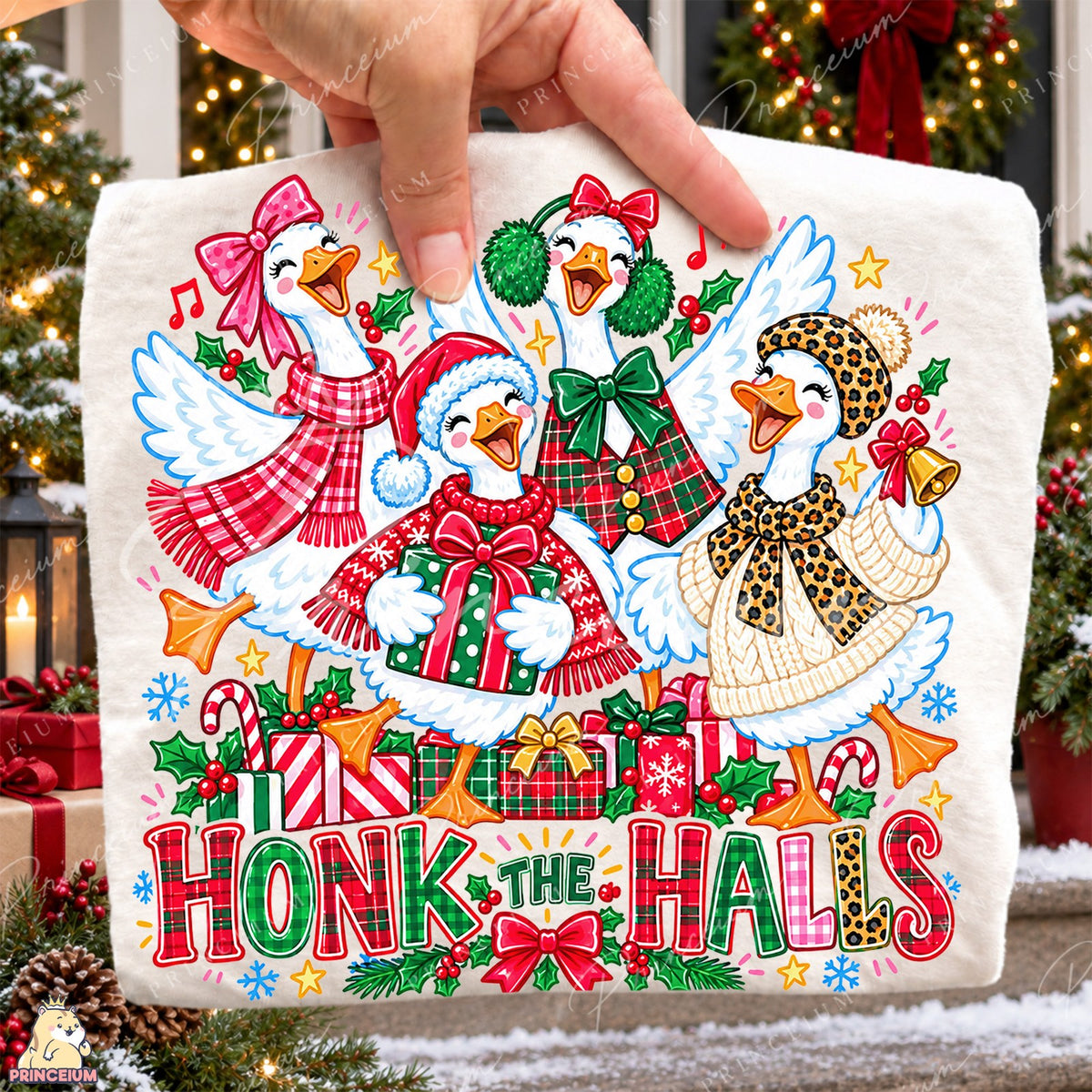 Honk the Halls Christmas Geese Front and Back