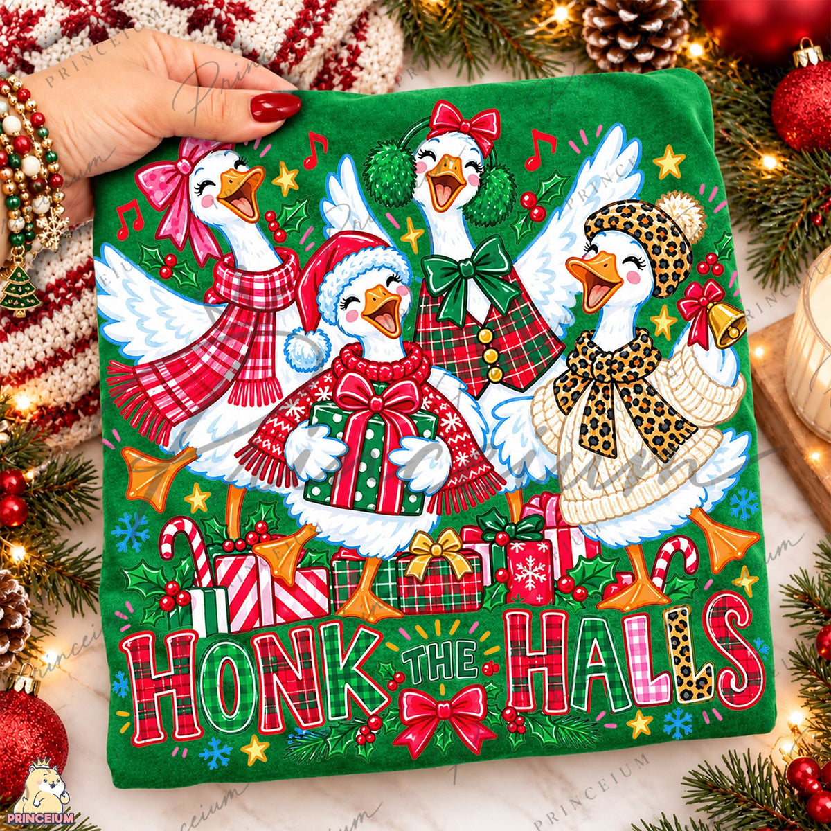 Honk the Halls Christmas Geese Front and Back