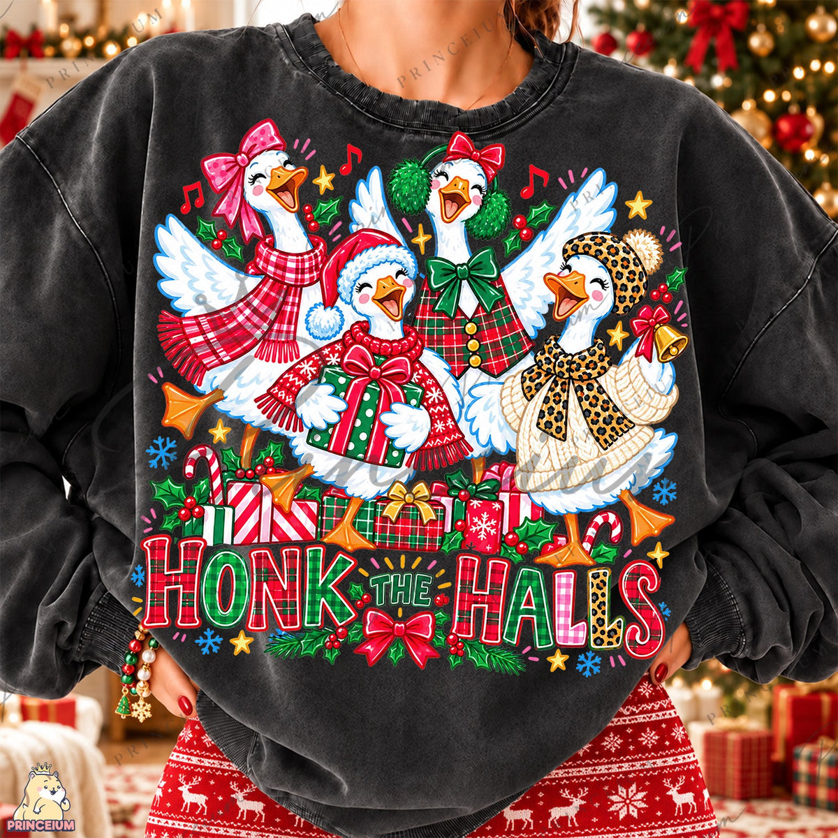 Honk the Halls Christmas Geese Front and Back