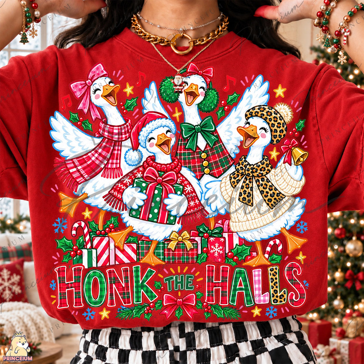 Honk the Halls Christmas Geese Front and Back