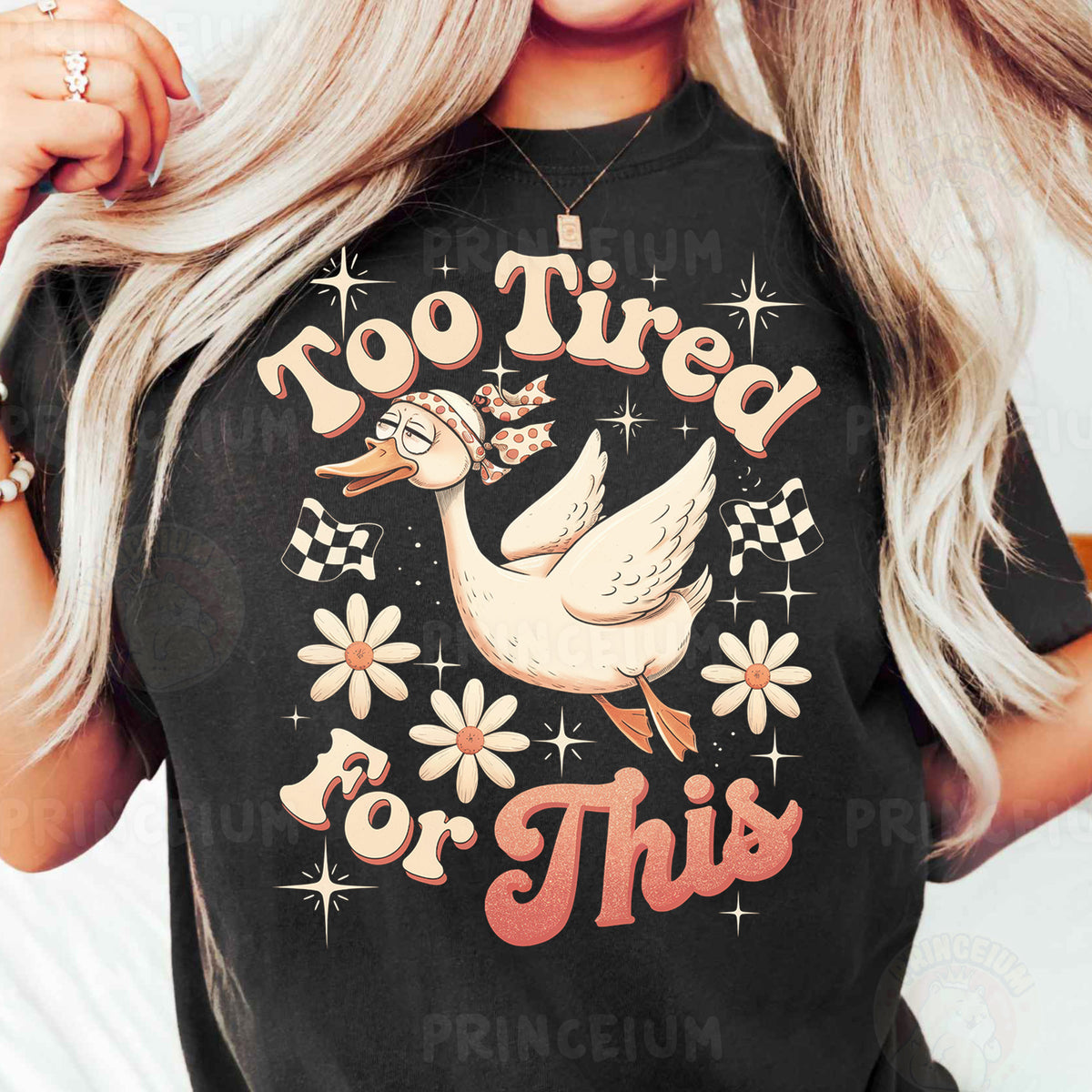 a woman wearing a t - shirt that says no tired for this