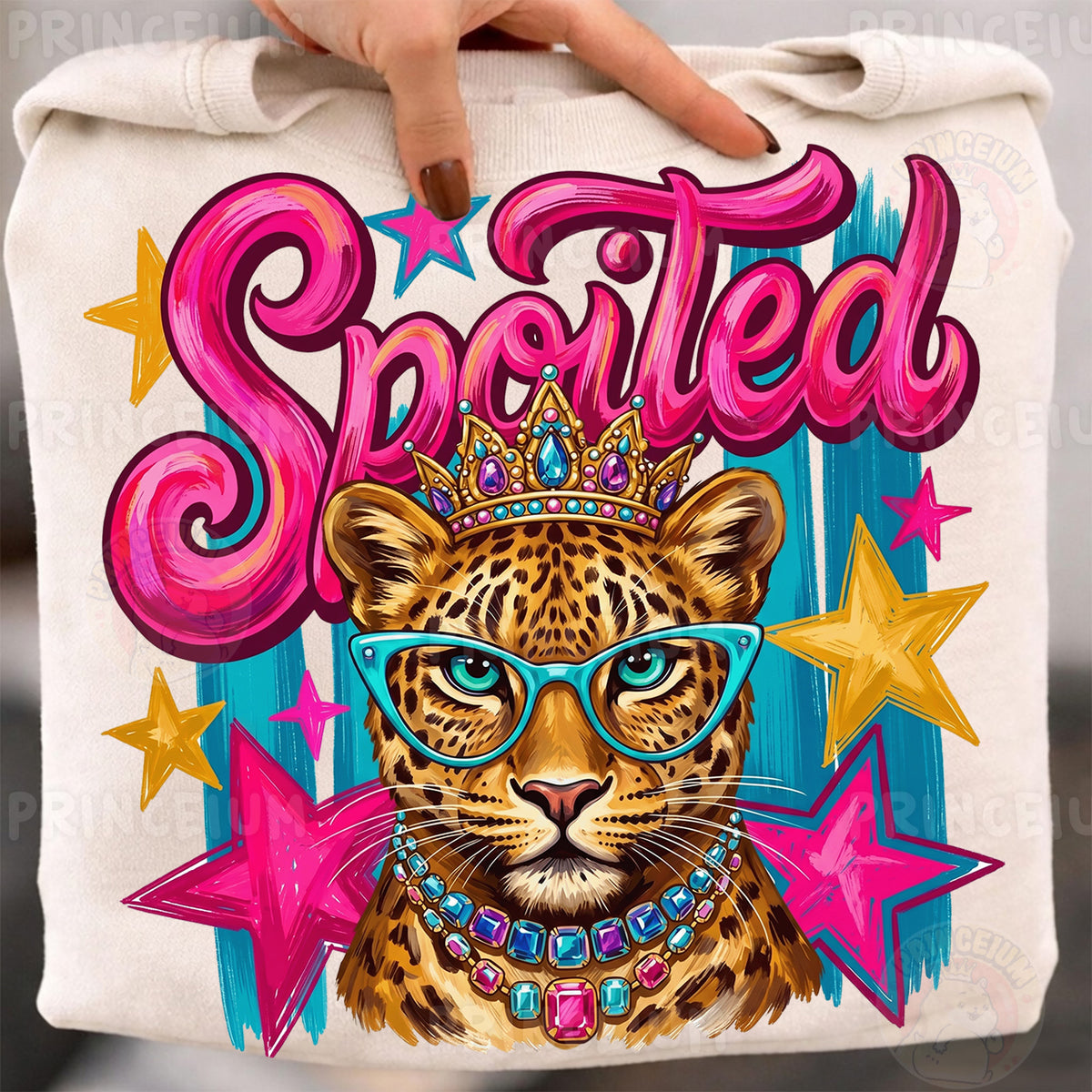 Spoiled Sublimation Design PNG  Glam Leopard with Crown Digital Download