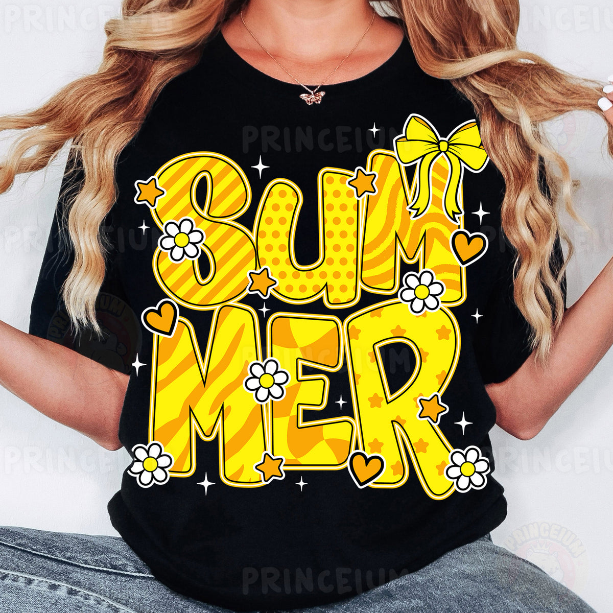 a woman wearing a t - shirt that says sun merl