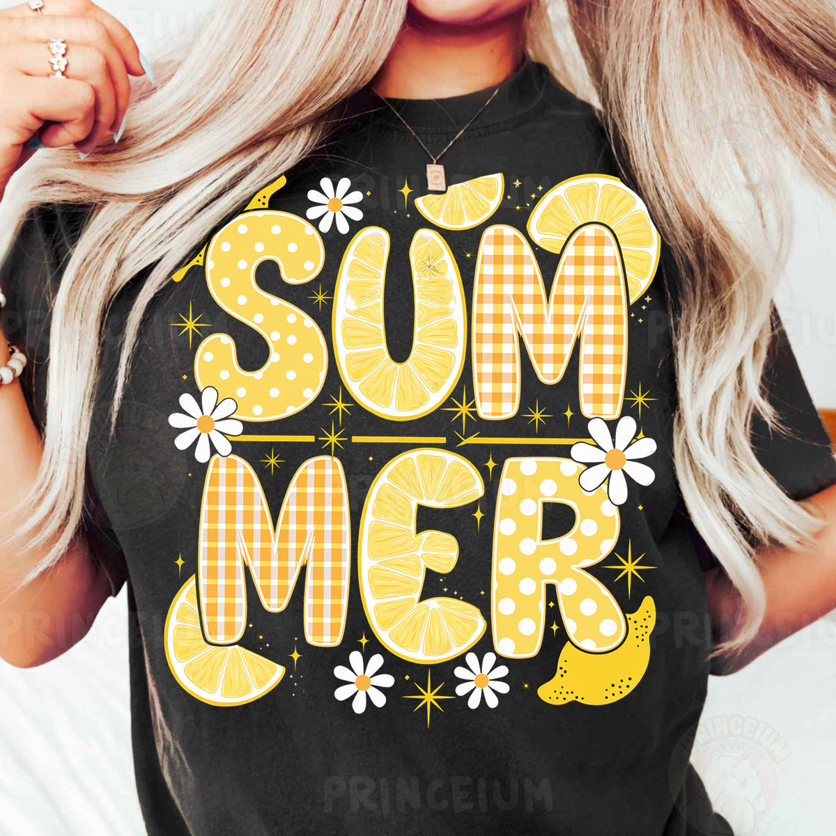 a woman wearing a t - shirt that says, summer