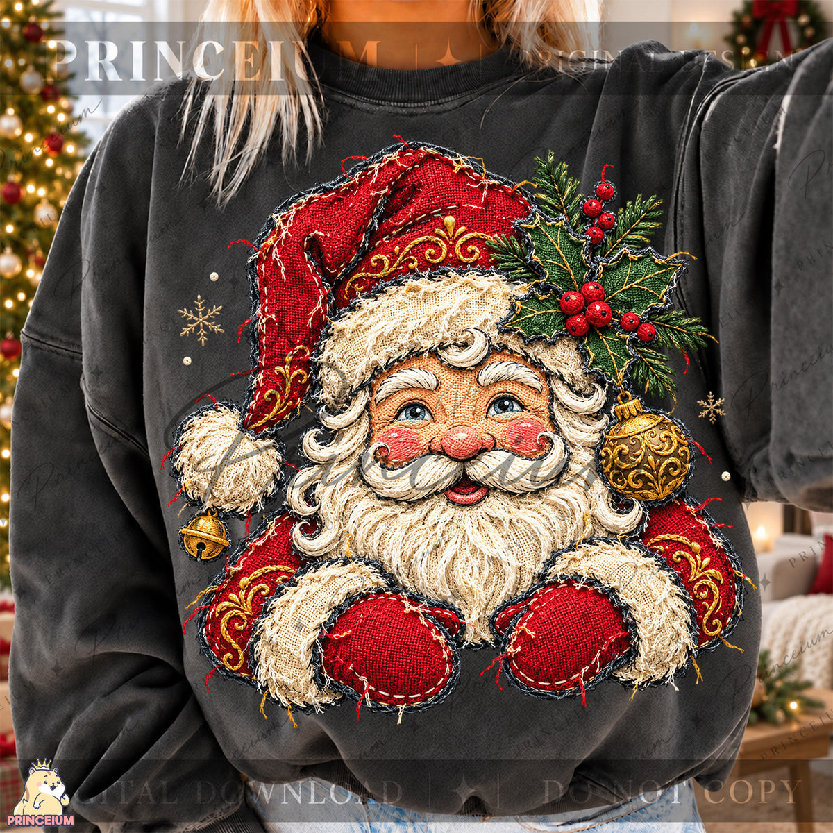 Santa Claus PNG Faux Embroidery Appliqué Christmas Design