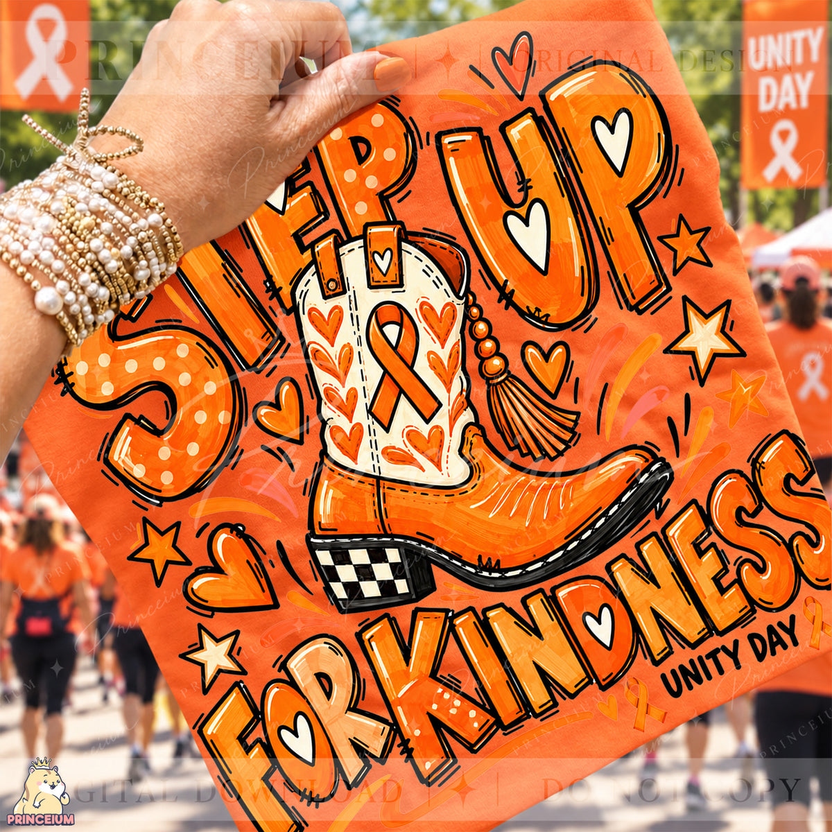 Step Up for Kindness PNG – Orange Cowboy Boot Unity Day Design | Instant Digital Download