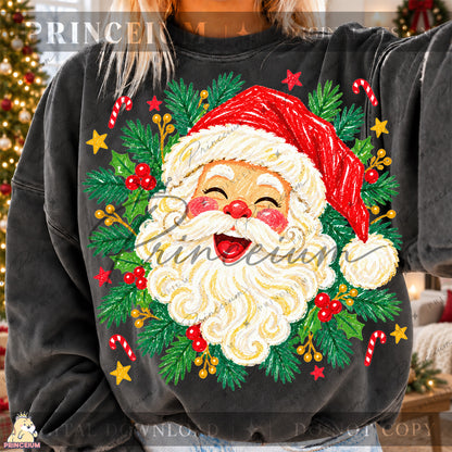 Jolly Santa Christmas PNG – Holly & Candy Cane Holiday Design | Digital Download