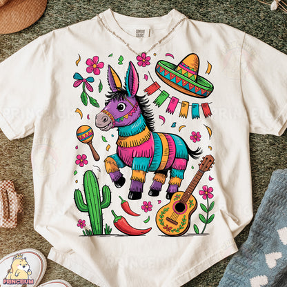 a t - shirt with a picture of a donkey wearing a sombrero