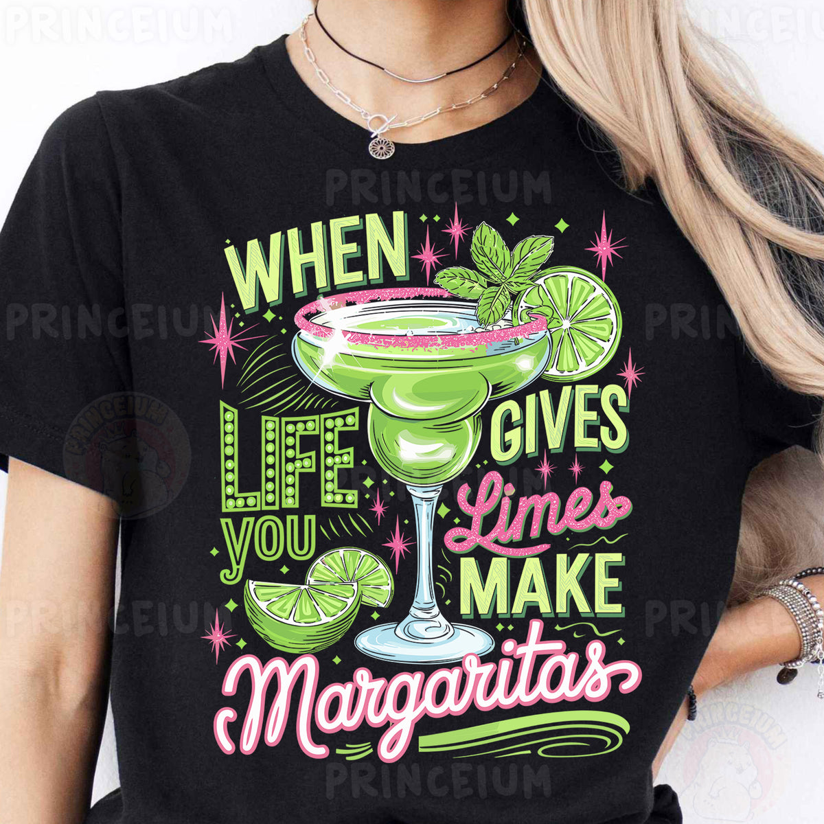 a woman wearing a t - shirt that says when gives limes make margaritas
