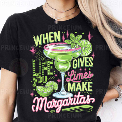 a woman wearing a t - shirt that says when gives limes make margaritas