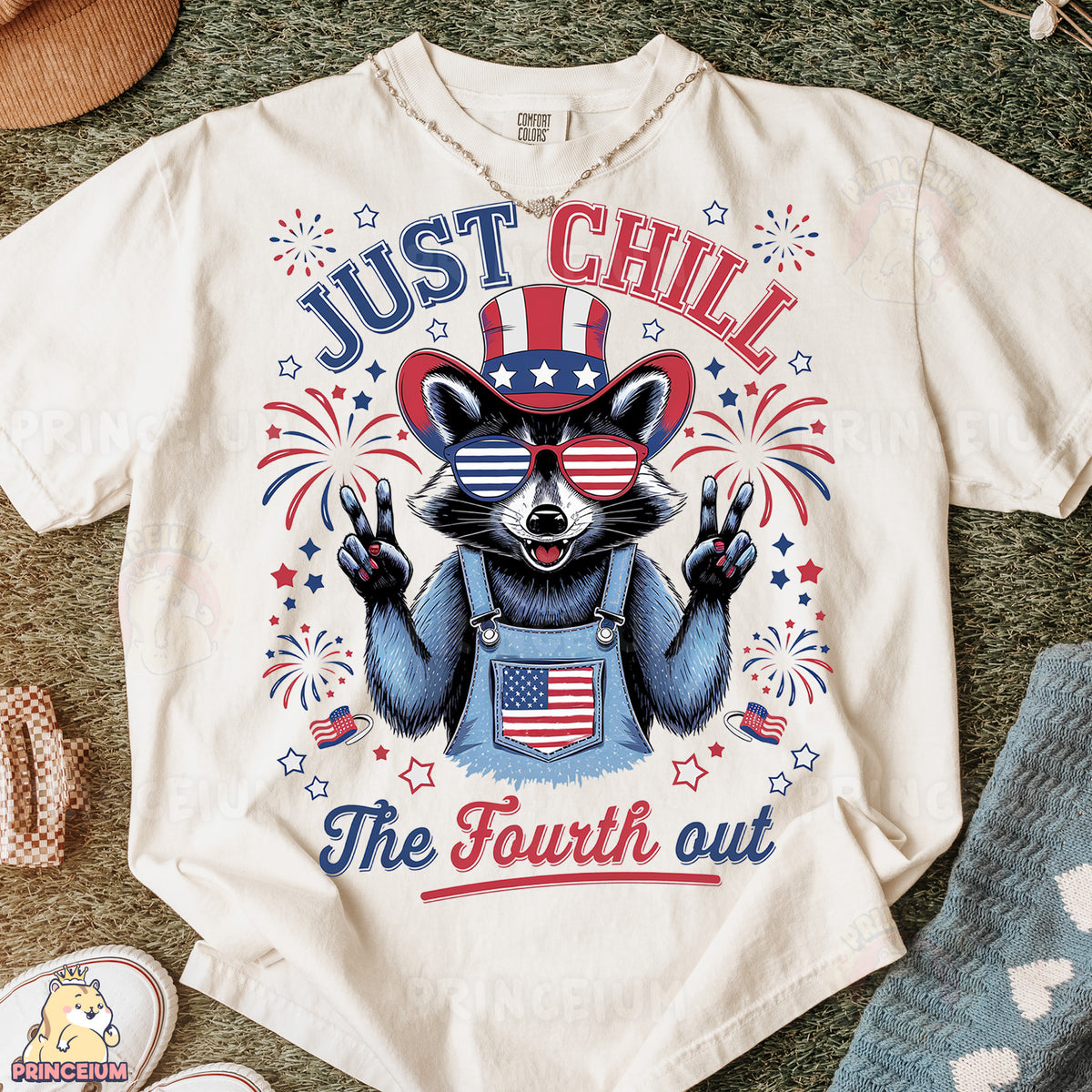a t - shirt that says just chill the fourth out with a raccoon