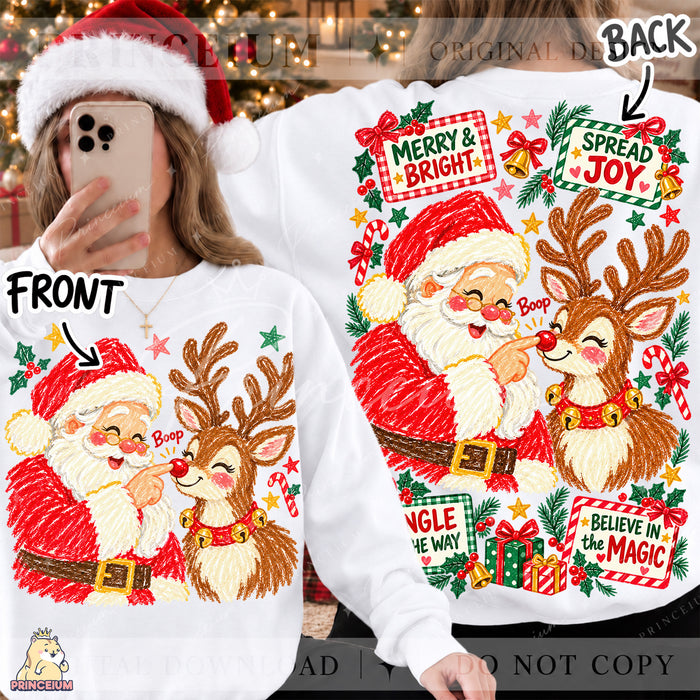 Santa & Reindeer Christmas PNG  Merry & Bright Holiday Design Digital Download