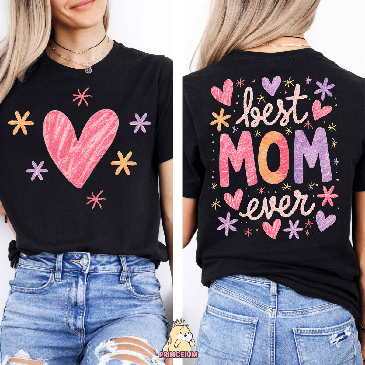 a woman wearing a t - shirt that says best mom ever
