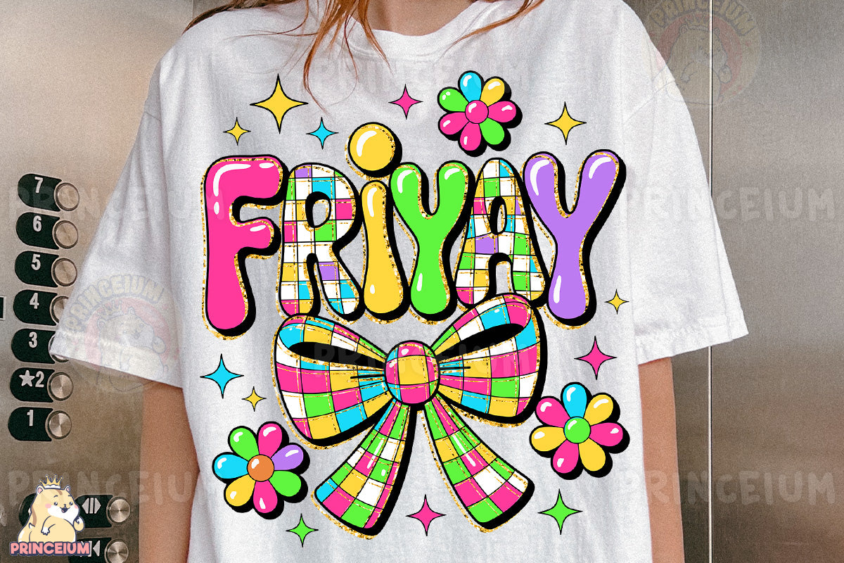 a girl wearing a t - shirt with a bow on it