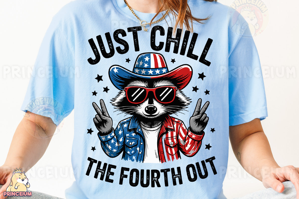 a woman wearing a blue shirt with a raccoon wearing a hat and sunglasses