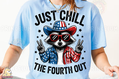 a woman wearing a blue shirt with a raccoon wearing a hat and sunglasses