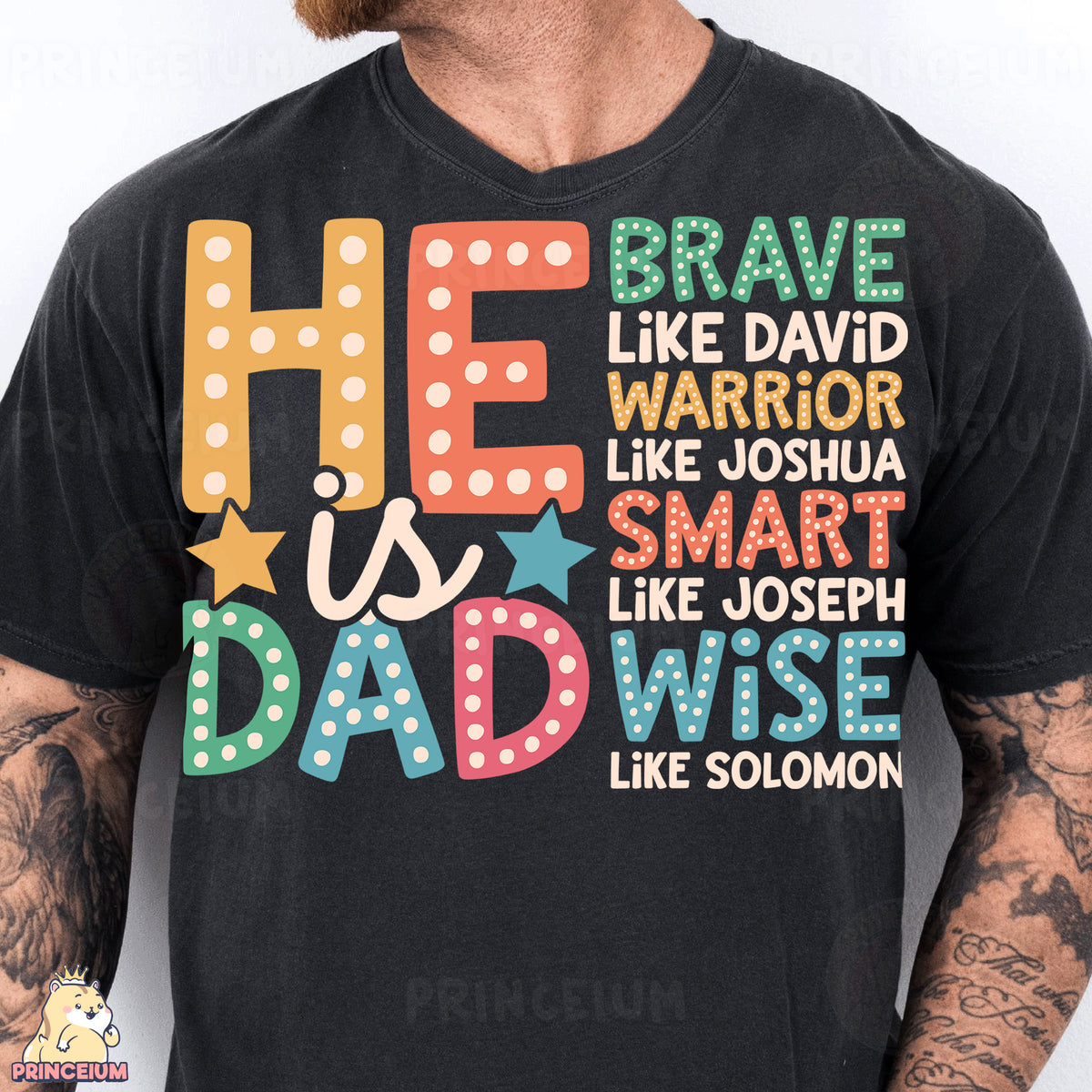 a man wearing a t - shirt that says he is a dad