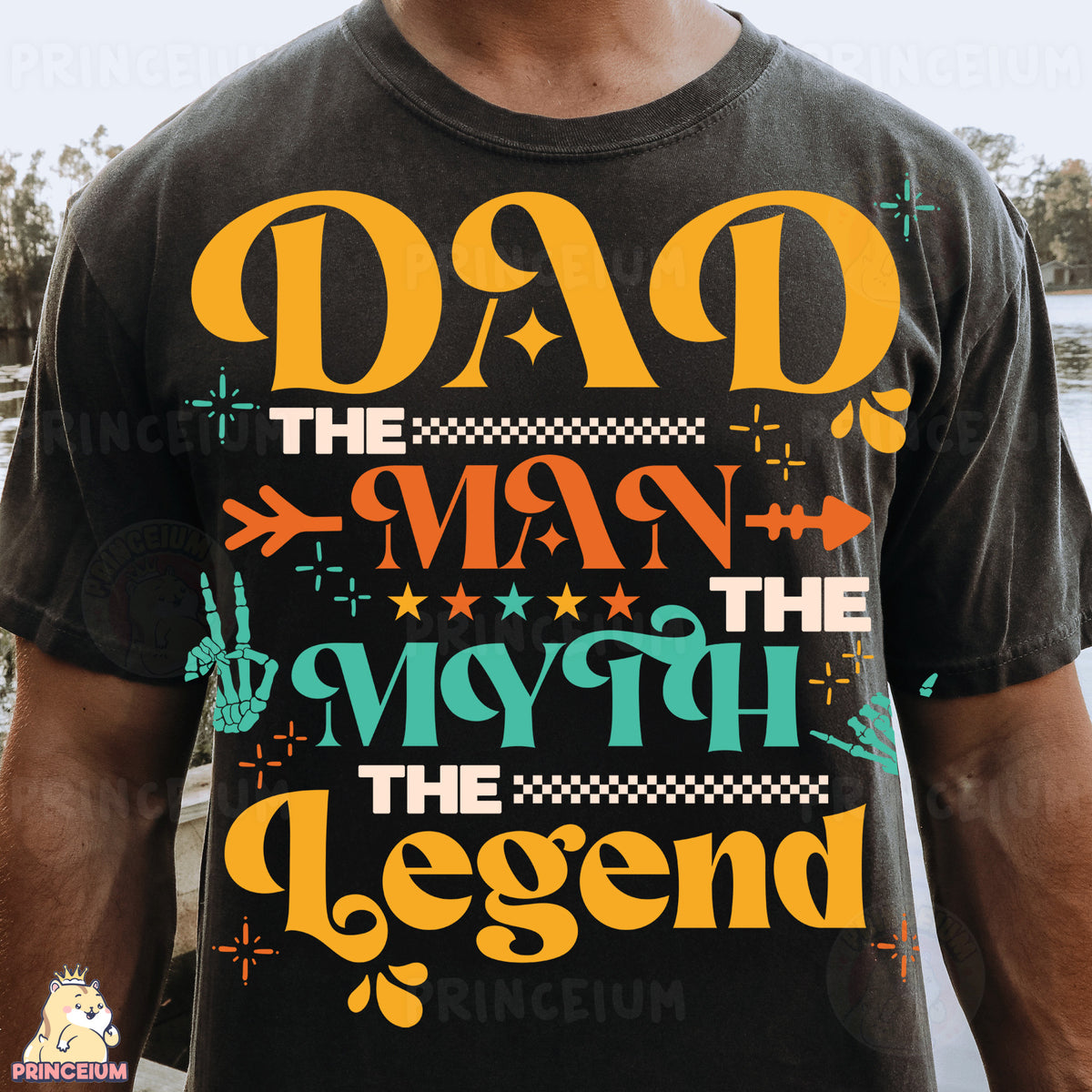 a man wearing a dad the man the myth the legend t - shirt