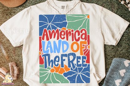 a t - shirt with the words america land of the free on it