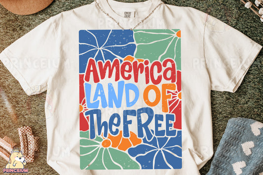 a t - shirt with the words america land of the free on it
