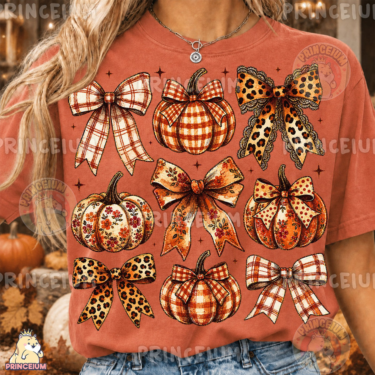 Plaid Pumpkin & Leopard Bow Fall