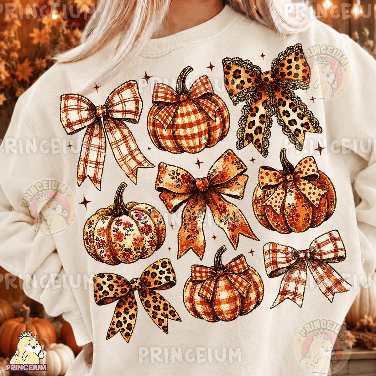 Plaid Pumpkin & Leopard Bow Fall