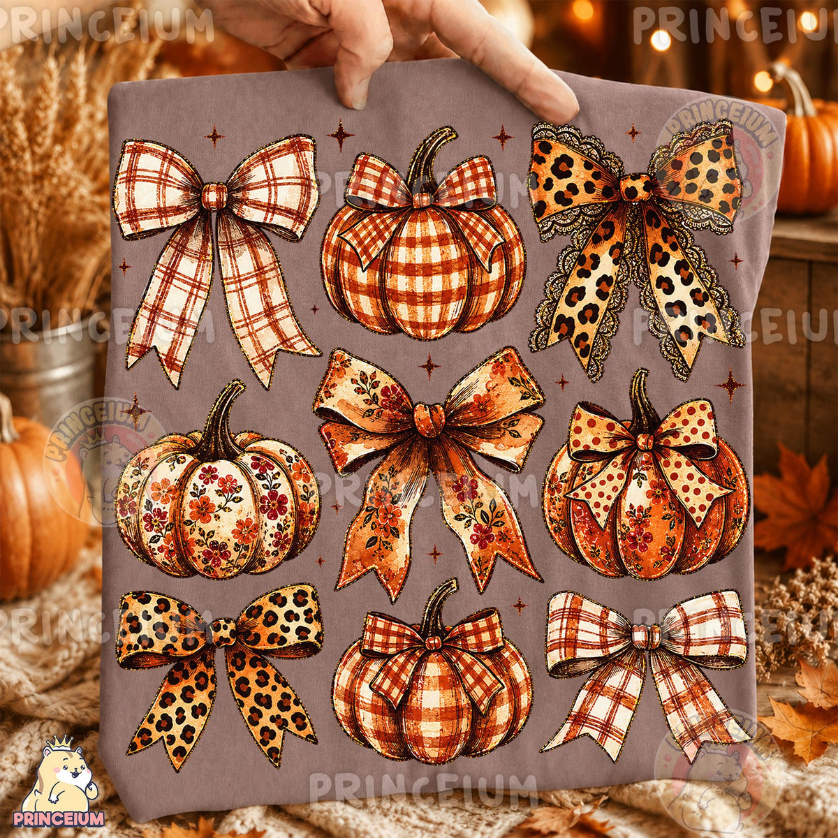 Plaid Pumpkin & Leopard Bow Fall
