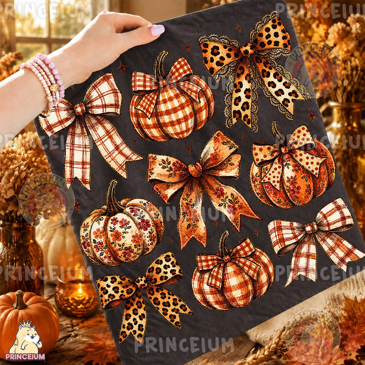 Plaid Pumpkin & Leopard Bow Fall