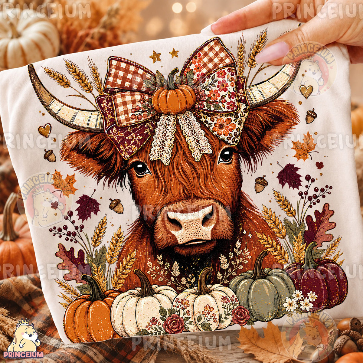 Autumn Highland Cow Pumpkin Bow