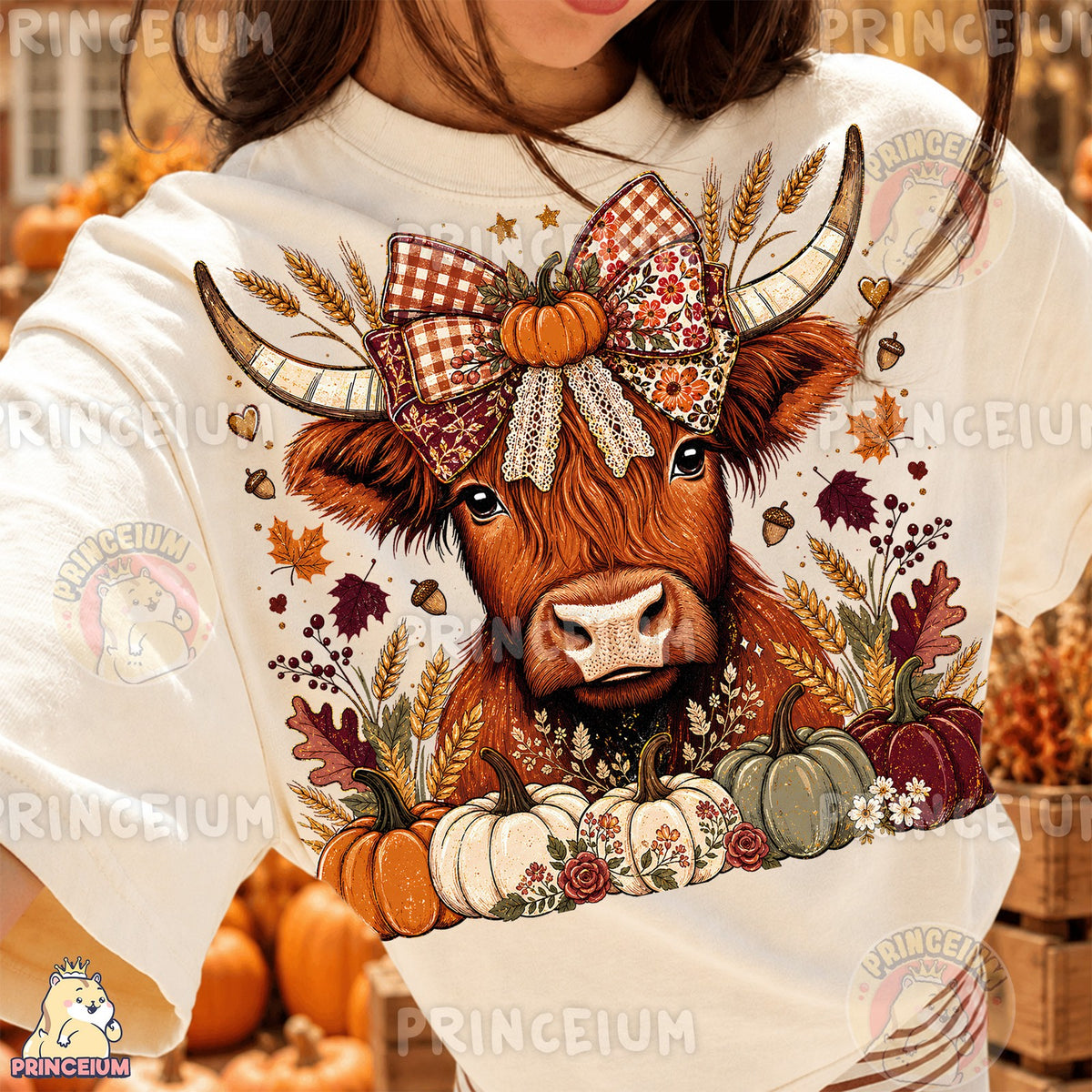 Autumn Highland Cow Pumpkin Bow