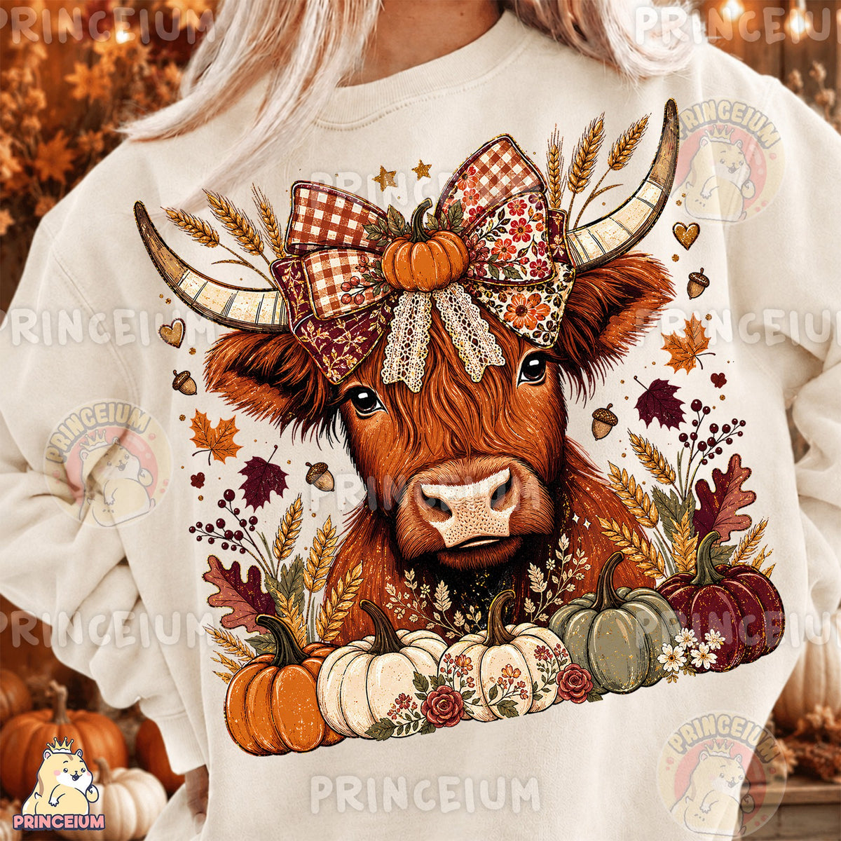 Autumn Highland Cow Pumpkin Bow