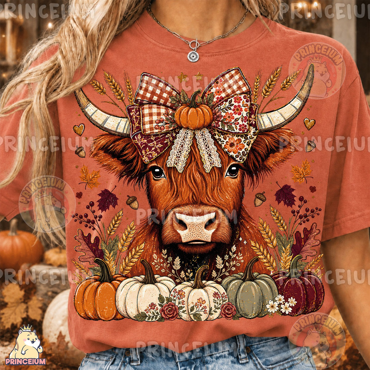 Autumn Highland Cow Pumpkin Bow