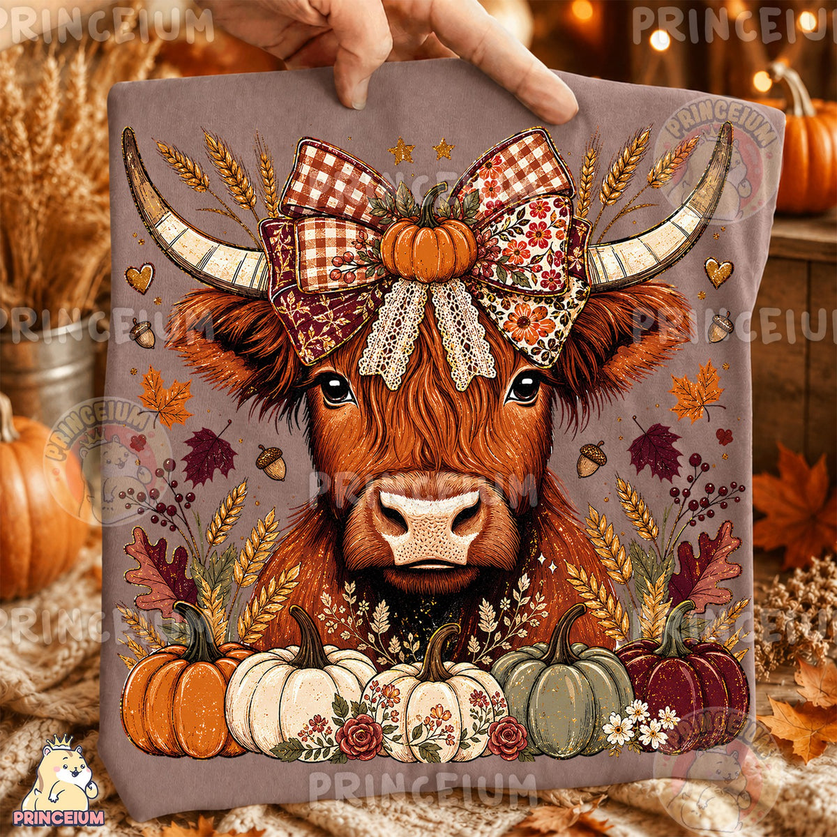 Autumn Highland Cow Pumpkin Bow
