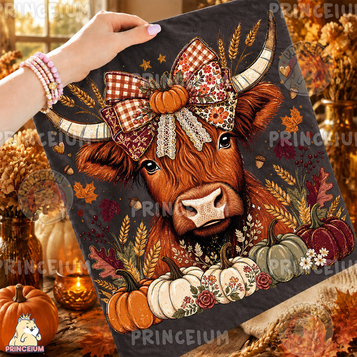 Autumn Highland Cow Pumpkin Bow