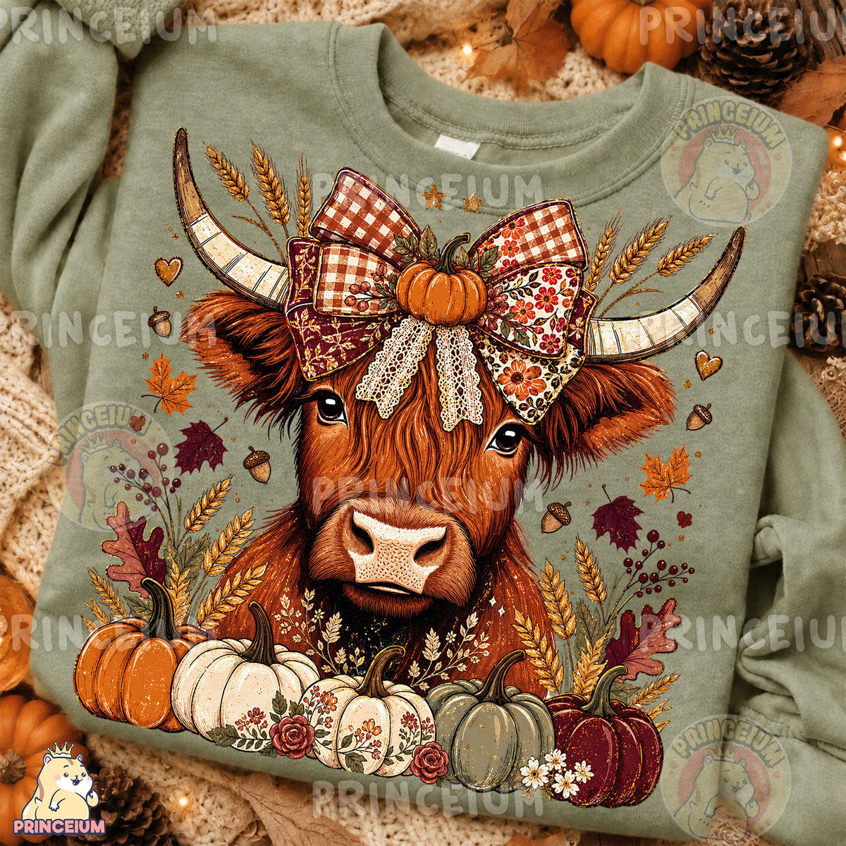 Autumn Highland Cow Pumpkin Bow