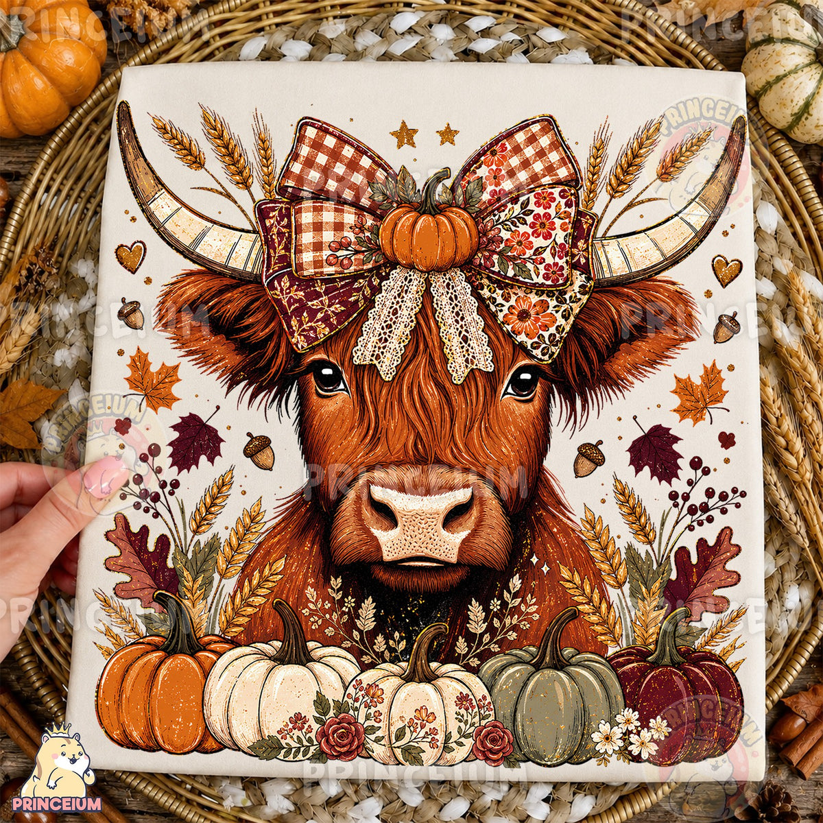 Autumn Highland Cow Pumpkin Bow