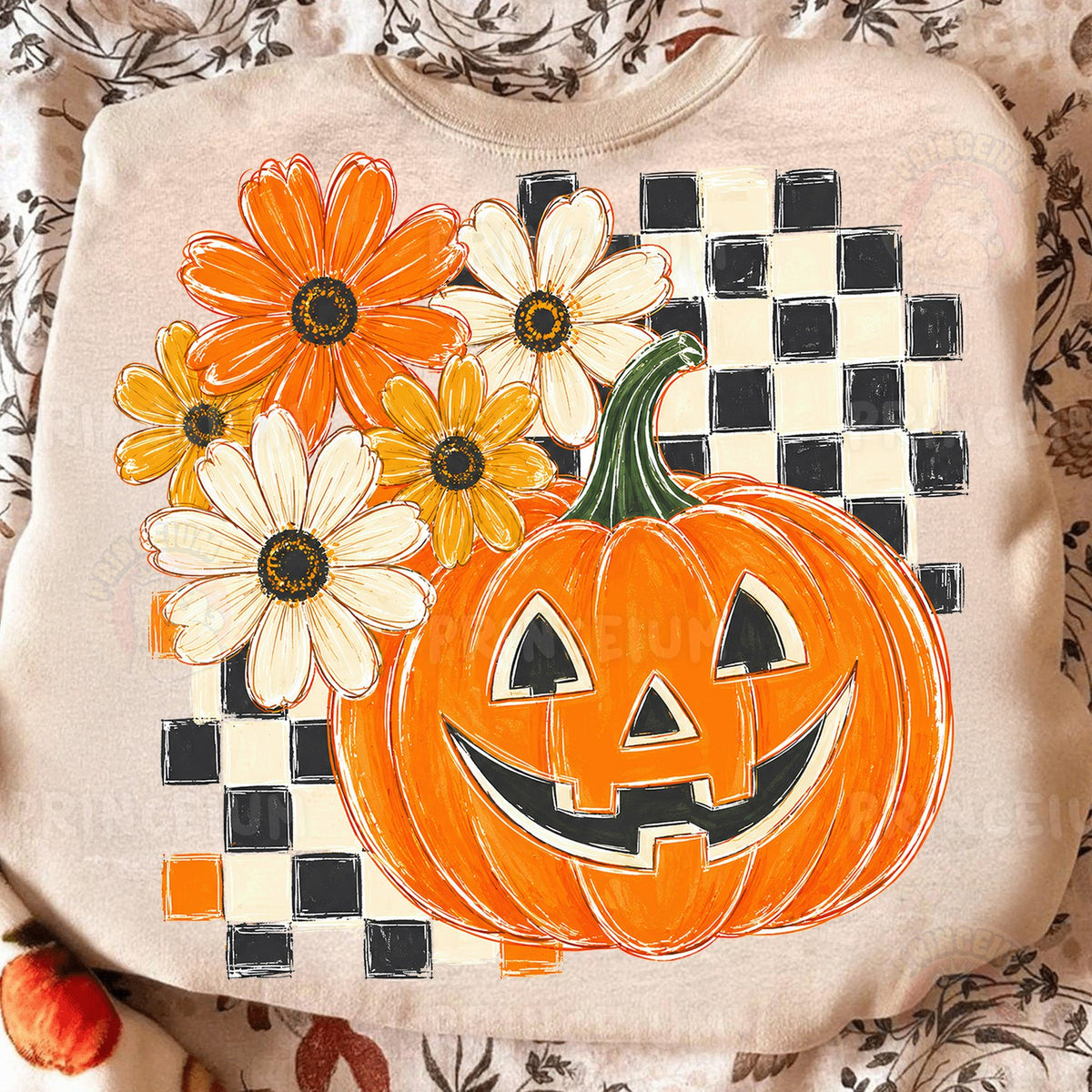 Checkered Jack-o'-Lantern Florals