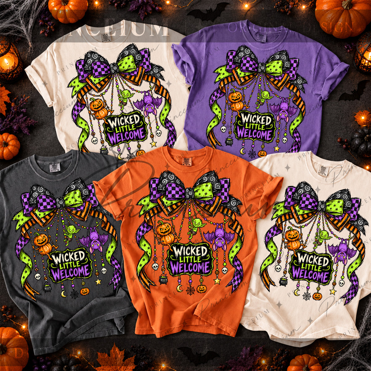 Wicked Little Welcome Halloween PNG – Spooky Bow & Charms Design | Digital Download