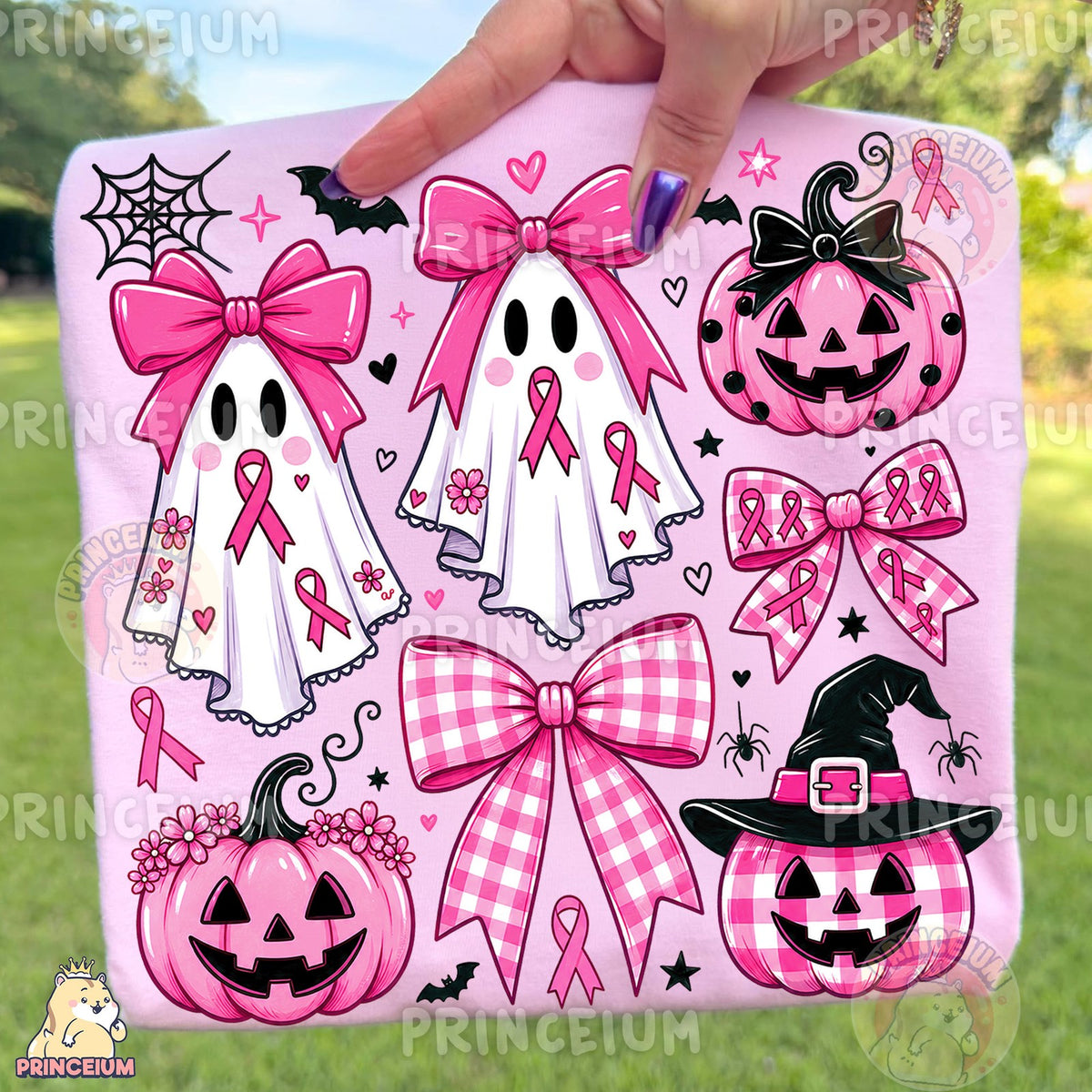 Pink Ribbon Ghost & Gingham Bow Halloween