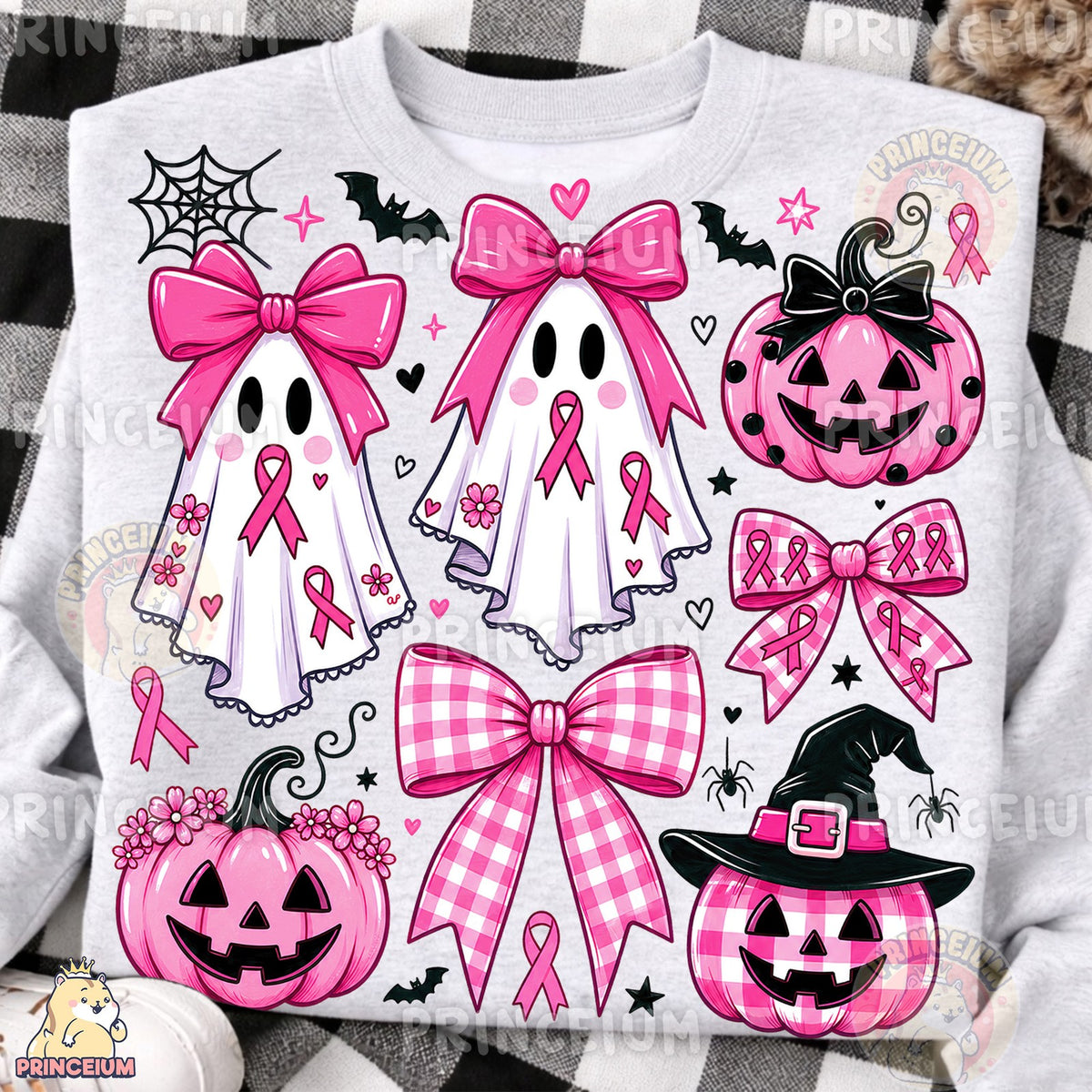 Pink Ribbon Ghost & Gingham Bow Halloween